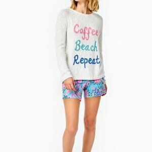 Lilly Pulitzer Resort White Coffee Beach Repeat Danette Sweater, size Large
